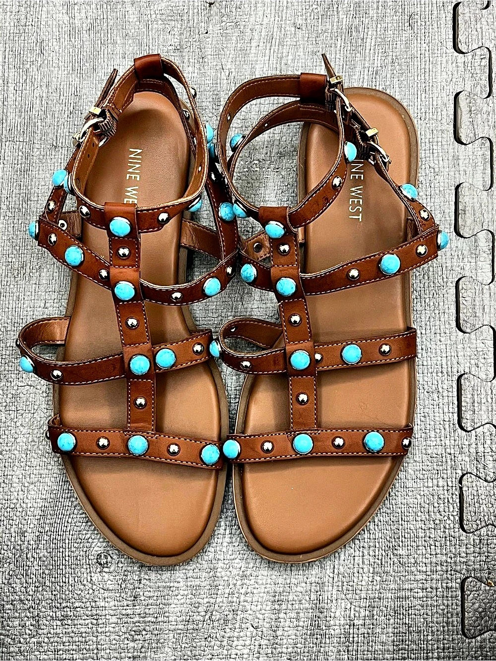 Nine West Manili3 Gladiator Sandal Sandals Brown & Blue US 10M
